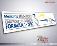 RetroVisor Calco Calcomania Sticker Decal Renault Williams Campeon del mundo formula 1 1992