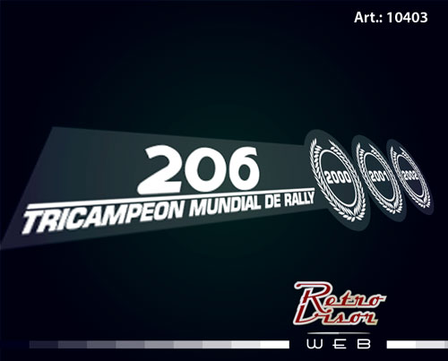 Calco Sticker Decal Peugeot 206 Tricampeon Mundia de Rally